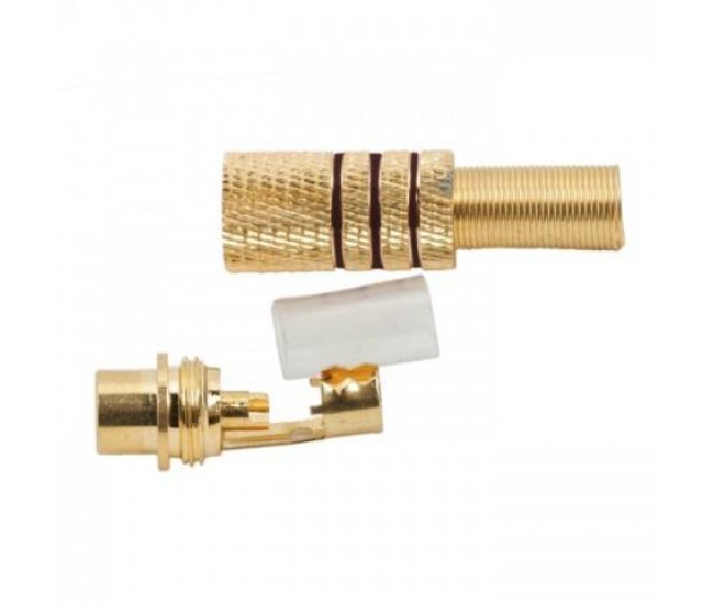 Mufa RCA mama metal aurit cablu 6mm inel negru Mufa RCA mama metal aurit cablu 6mm inel negru