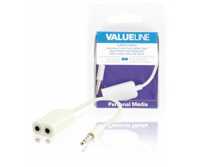 Splitter audio stereo 3.5 mm tata - 2x 3.5 mm mama 0.2m alb Valueline Splitter audio stereo 3.5 mm tata - 2x 3.5 mm mama 0.2m alb Valueline