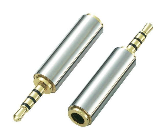 Adaptor Jack 4 pini 2.5 mm tata la 4 pini 3.5 mm mama metal Adaptor Jack 4 pini 2.5 mm tata la 4 pini 3.5 mm mama metal