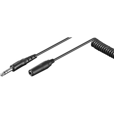 Cablu spiralat ultra-flexibil prelungitor audio stereo Jack 6.35 mm tata-mama 5m negru Goobay 50016