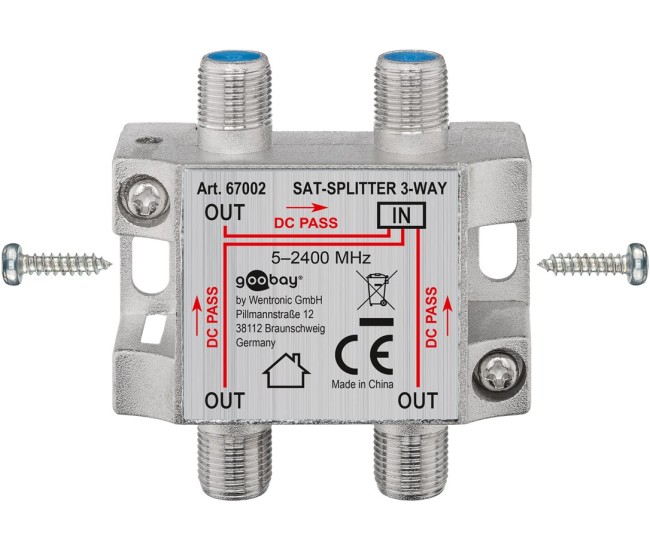 Splitter SAT 3 iesiri pentru dispozitive prin satelit 5-2400MHz Goobay 67002 Splitter SAT 3 iesiri pentru dispozitive prin satelit 5-2400MHz Goobay 67002