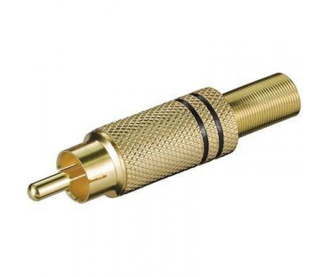 RCA mufa RCA tata metal aurit inel negru Goobay RCA mufa RCA tata metal aurit inel negru Goobay