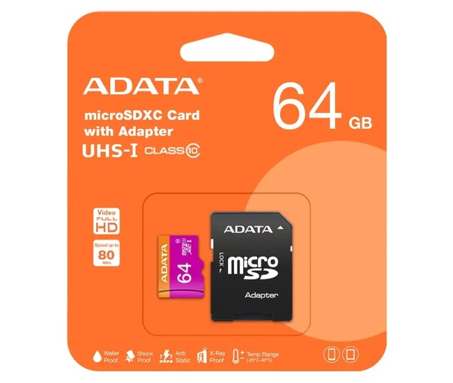 Micro SDXC Clasa 10 64GB ADATA AUSDX64GUICL10A1-RA1 Micro SDXC Clasa 10 64GB ADATA AUSDX64GUICL10A1-RA1