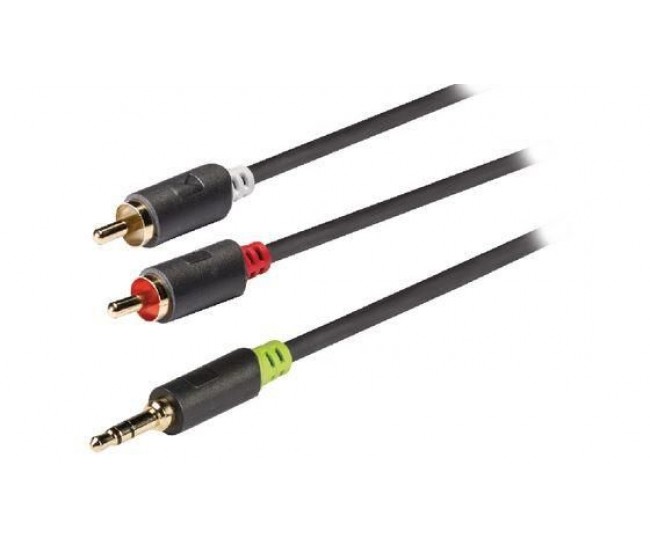 Cablu audio Jack stereo 3.5mm tata - 2x RCA tata 5m gri Konig Cablu audio Jack stereo 3.5mm tata - 2x RCA tata 5m gri Konig