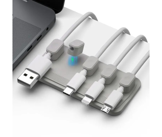 Set organizator de cabluri Well magnetic pentru 5 cabluri gri ORG-CABLE-M0305GY-WL