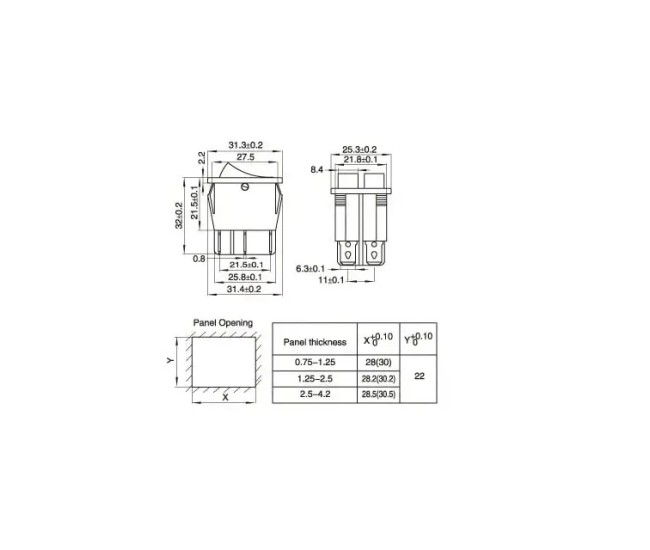 Intrerupator dublu ON-OFF 6 poli 250V 15A buton rosu + verde 22x28.4mm