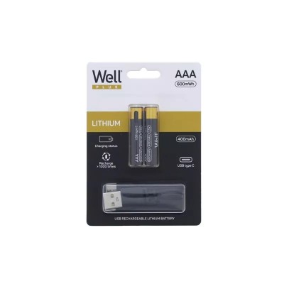 Acumulator AAA R3 Li-ion 10440 1.5V 400mAh 600mWh cu incarcare 5V USB-C 2buc/blister Well ACCU-10440/40C-BL2-WL