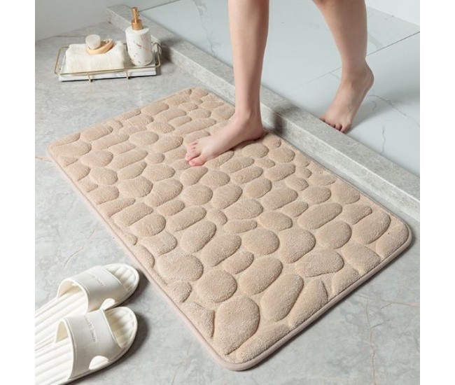 Covoras pentru Baie Antiderapant, Flippy, Uscare Rapida, Model 3D Piatra, 40x60 cm, Bej