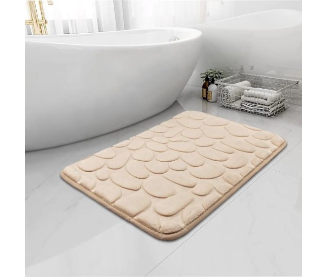 Covoras pentru Baie Antiderapant, Flippy, Uscare Rapida, Model 3D Piatra, 40x60 cm, Bej