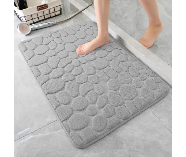 Covoras pentru Baie Antiderapant, Flippy, Uscare Rapida, Model 3D Piatra, 40x60 cm, Gri