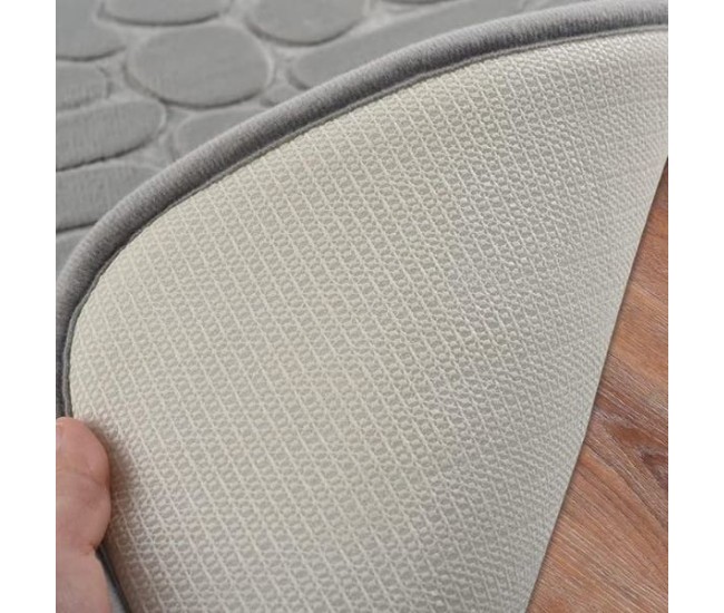 Covoras pentru Baie Antiderapant, Flippy, Uscare Rapida, Model 3D Piatra, 40x60 cm, Gri