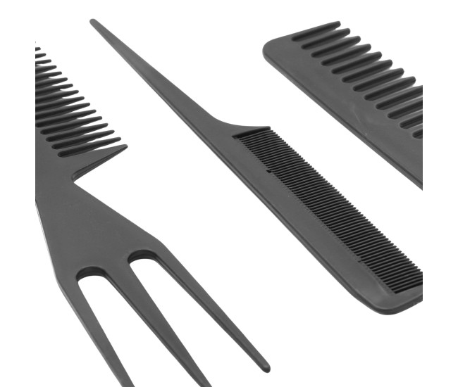 Set piepteni profesionali pentru coafat, Flippy, 10 bucati, PP + Otel inoxidabil, 18,5–22 cm, Rezistenti la caldura, Negru