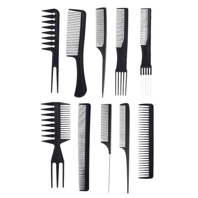 Set piepteni profesionali pentru coafat, Flippy, 10 bucati, PP + Otel inoxidabil, 18,5–22 cm, Rezistenti la caldura, Negru