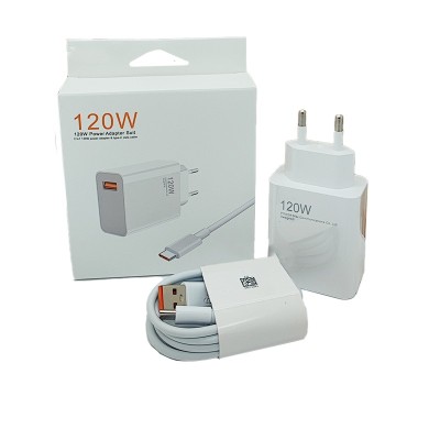 Incarcator Retea Super Charge pentru Telefon, Flippy, 120W Standard UE, Port USB-B cu Cablu TYPE-C de 1m Inclus, Alb