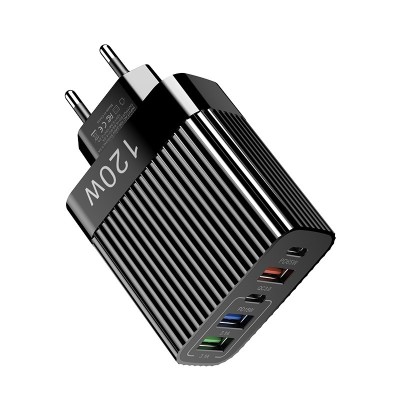 Incarcator Retea pentru Telefon, Flippy, Super Fast Charger Multi-Port, Power Delivery 120W, 3 USB-A, 2 TYPE-C, Compatibil Telefon si Tableta, Negru