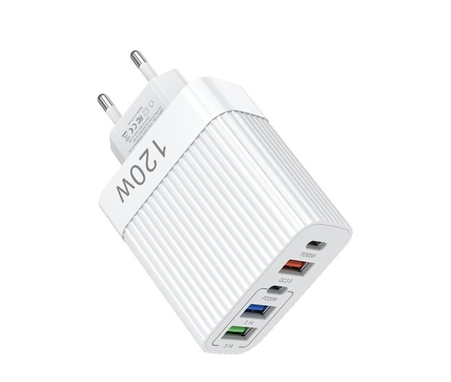 Incarcator Retea pentru Telefon, Flippy, Super Fast Charger Multi-Port, Power Delivery 120W, 3 USB-A, 2 TYPE-C, Compatibil Telefon si Tableta, Alb Incarcator Retea pentru Telefon, Flippy, Super Fast Charger Multi-Port, Power Delivery 120W, 3 USB-A, 2 TYPE-C, Compatibil Telefon si Tableta, Alb