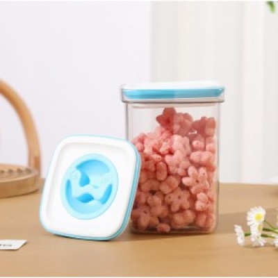 Cutie de Depozitare Alimente, Flippy, tip Container, 1.3L, 11.5x15 cm, Recipiente pentru Cereale in Bucatarie,  Transparente cu Capac Albastru-alb