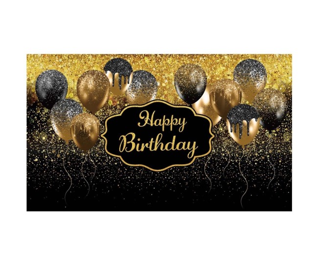 Banner Tip Fundal pentru Poze, Flippy, din Panza, 185 x 110 cm, Sfoara 6 m, Prindere in 4 Colturi, Negru/Auriu