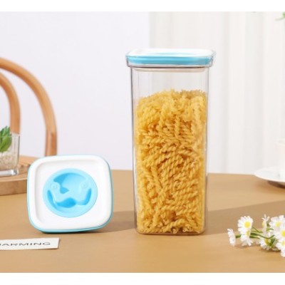 Cutie de Depozitare Alimente, Flippy, tip Container, 2L, 11.5x23 cm, Recipiente pentru Cereale in Bucatarie,  Transparente cu Capac Albastru-alb