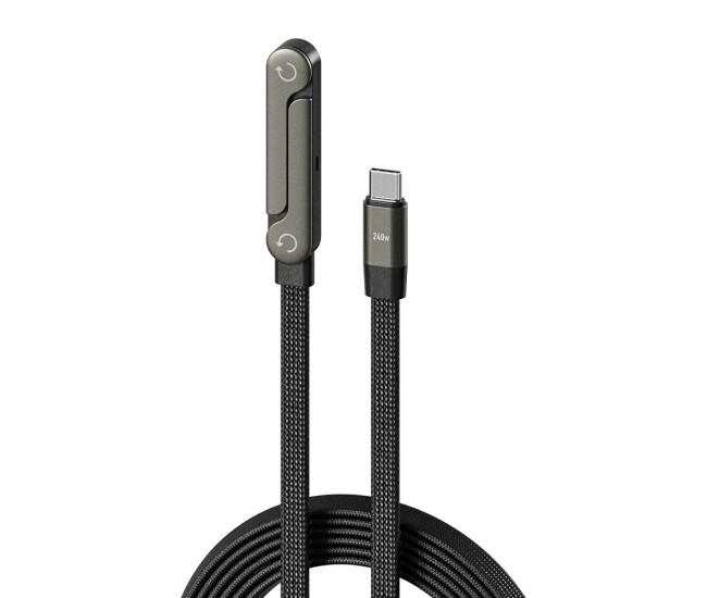 Cablu Incarcare, Flippy, USB Type C, Gaming, Conector, Unghi 90 Grade, Suport Telefon, 240W, 1.5 m, Negru