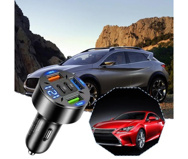 Incarcator Auto 5 in 1, Flippy, 3 x Port USB Fast Charge QC3.1 si 2 x Type C, PD 65W, Negru Incarcator Auto 5 in 1, Flippy, 3 x Port USB Fast Charge QC3.1 si 2 x Type C, PD 65W, Negru