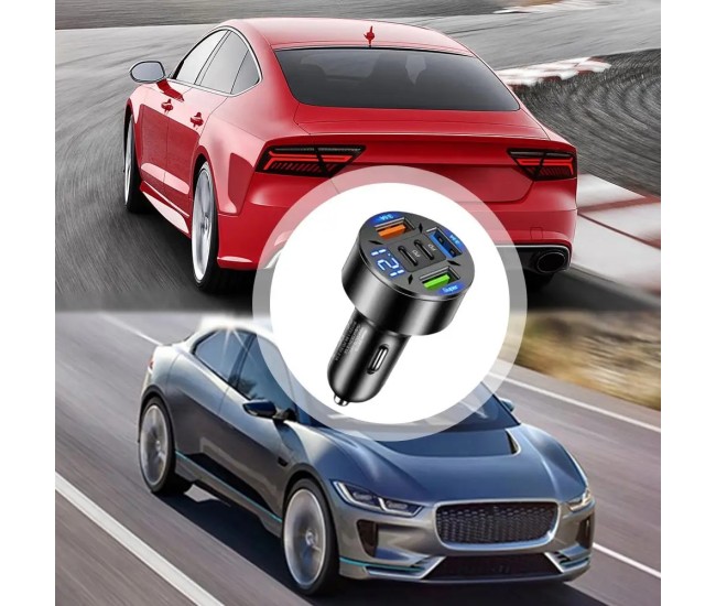 Incarcator Auto 5 in 1, Flippy, 3 x Port USB Fast Charge QC3.1 si 2 x Type C, PD 65W, Negru Incarcator Auto 5 in 1, Flippy, 3 x Port USB Fast Charge QC3.1 si 2 x Type C, PD 65W, Negru