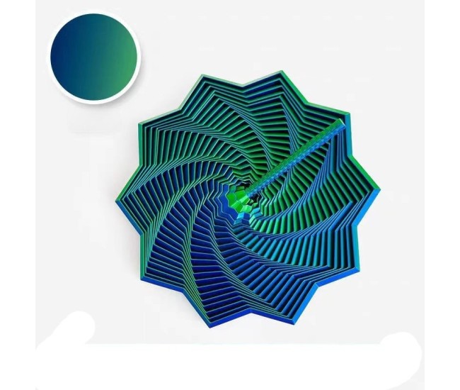Jucarie decompresie, Stea 3D octogonala, maner spirala turn magic geometric, 11 cm, Verde Albastru