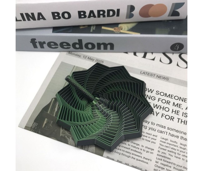 Jucarie decompresie, Stea 3D octogonala, maner spirala turn magic geometric, 17 cm, Negru Verde