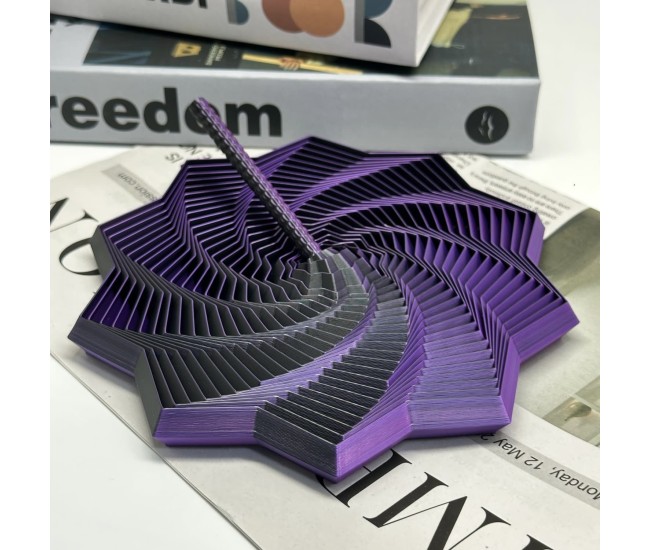 Jucarie decompresie, Stea 3D octogonala, maner spirala turn magic geometric, 17 cm, Negru Violet