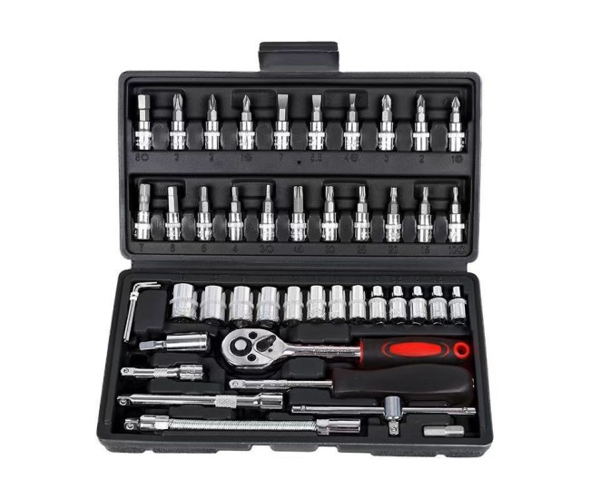 Chei tubulare Set 46 de Piese, Flippy, Trusa Scule de Reparatii Auto, Prelungitoare Rigid si Flexibil, Articulatie Cardanica, Antrenor de Forta Glisant, Adaptoare, Maner pentru Surubelnita, 23 x 12 x 4 cm, 1.9 kg, Cutie Neagra Chei tubulare Set 46 de Piese, Flippy, Trusa Scule de Reparatii Auto, Prelungitoare Rigid si Flexibil, Articulatie Cardanica, Antrenor de Forta Glisant, Adaptoare, Maner pentru Surubelnita, 23 x 12 x 4 cm, 1.9 kg, Cutie Neagra