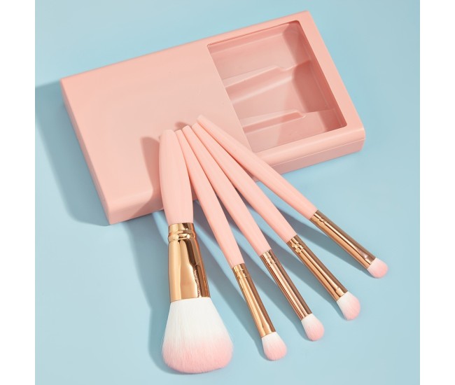 Set 5 Pensule de Machiaj cu Peri Moi, Flippy, cu Suport pentru Depozitare si Oglinda, Roz Set 5 Pensule de Machiaj cu Peri Moi, Flippy, cu Suport pentru Depozitare si Oglinda, Roz