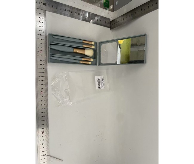 Set 5 Pensule de Machiaj cu Peri Moi, Flippy, cu Suport pentru Depozitare si Oglinda, Albastru