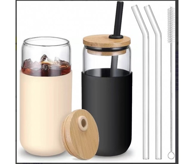 Set 2 Pahare din Sticla Termoizolante Transparente, Flippy, Capace si Paie Incluse, 500 mL, Silicon Negru si Crem Set 2 Pahare din Sticla Termoizolante Transparente, Flippy, Capace si Paie Incluse, 500 mL, Silicon Negru si Crem