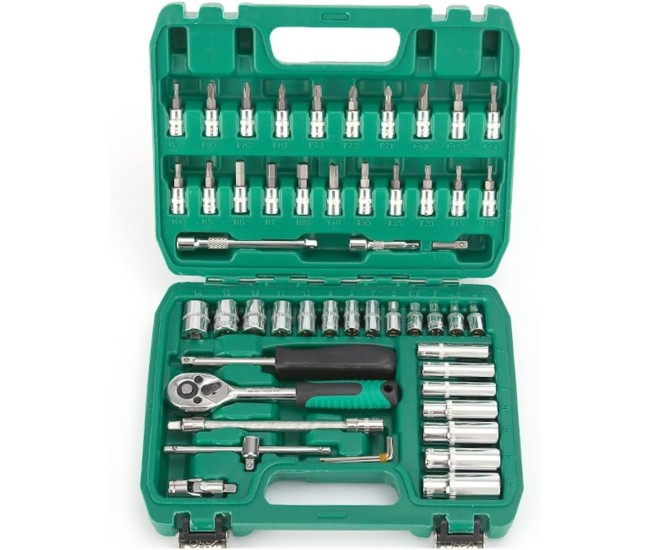 Trusa Chei Tubulare, Set 53 de Piese, Flippy, Surubelnita, Clichet, Tubulare, Imbus, Prelungitor, 27 x 20 x 5 cm, 1.7 kg, Cutie Verde Trusa Chei Tubulare, Set 53 de Piese, Flippy, Surubelnita, Clichet, Tubulare, Imbus, Prelungitor, 27 x 20 x 5 cm, 1.7 kg, Cutie Verde