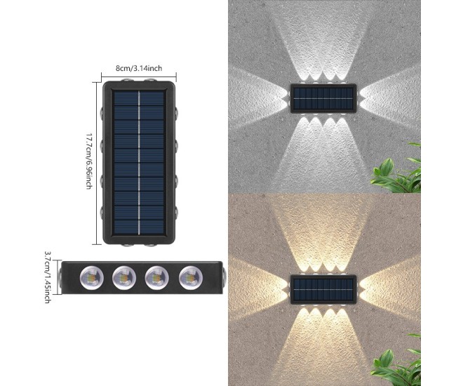 Lampa Solara, Flippy, 8+4 LED, Lumina Alba/Calda, din ABS+PC, 8 x 17.7 x 3.7 cm, Negru Lampa Solara, Flippy, 8+4 LED, Lumina Alba/Calda, din ABS+PC, 8 x 17.7 x 3.7 cm, Negru