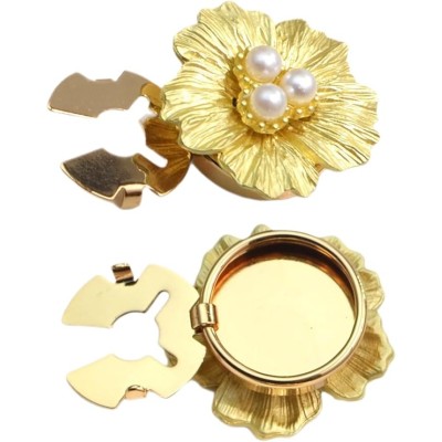 Accesoriu pentru Nasturi, Flippy, Model Floare cu Perle, din Metal, 2.5 x 1.7 cm, Auriu