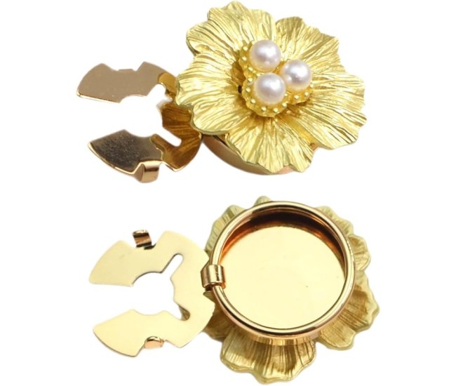 Accesoriu pentru Nasturi, Flippy, Model Floare cu Perle, din Metal, 2.5 x 1.7 cm, Auriu