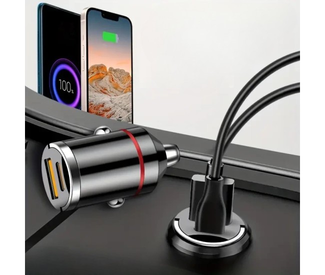 Incarcator Auto 2 in 1, Flippy, Port USB Fast Charge QC3.0 si Type C, PD 30W, Negru Incarcator Auto 2 in 1, Flippy, Port USB Fast Charge QC3.0 si Type C, PD 30W, Negru