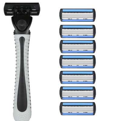 Aparat de Ras Manual, Flippy, din Otel Inoxidabil, Suport Lama + 7 Capete de Schimb Incluse, Cutie pentru Lame, Negru