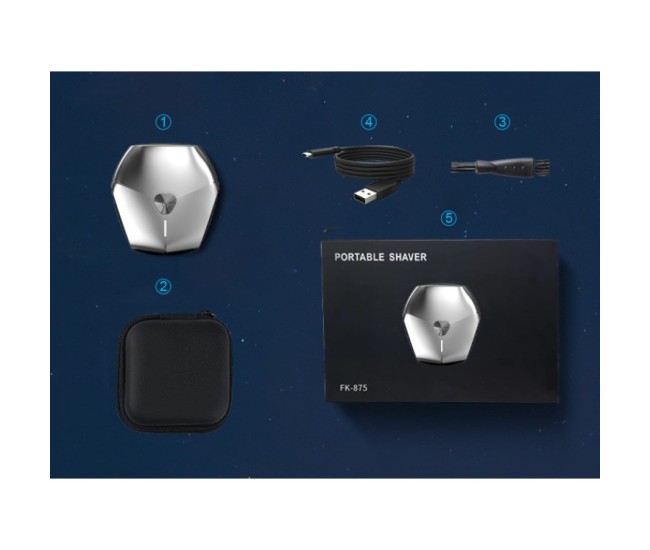 Aparat de Ras Portabil, Flippy, 8W, Autonomie 60 min, Incarcare Cablu Type C Inclus, Periuta de Curatare, Husa, Reincarcabil, 7.3x7.5x3.3 cm, Gri