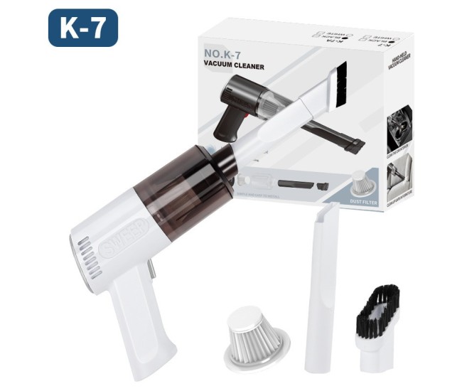 Aspirator Portabil Fara Fir, Flippy, Tip Pistol K7, Pentru Casa si Masina, Incarcare USB, Autonomie 30 Min, 36 x 17 cm, Alb Aspirator Portabil Fara Fir, Flippy, Tip Pistol K7, Pentru Casa si Masina, Incarcare USB, Autonomie 30 Min, 36 x 17 cm, Alb