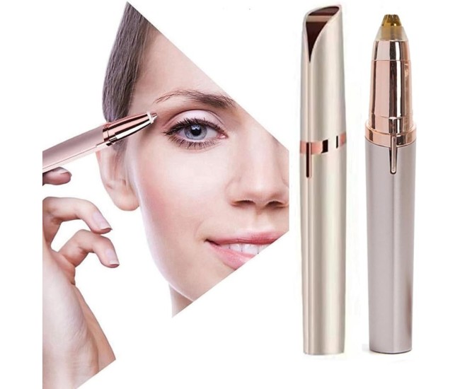 Trimmer Facial, Flippy, pentru Sprancene, Incarcare USB, 1.5 x 13 cm, din ABS, Sampanie