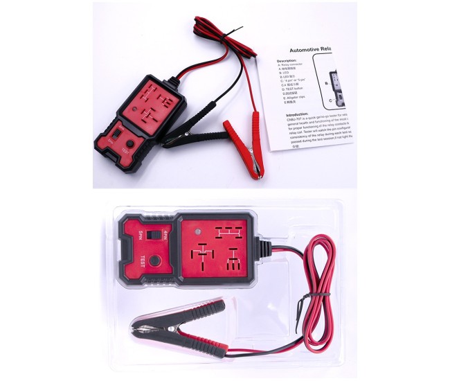 Tester Relee Auto, Flippy, Slot Card 12-24 V, Pentru Relee 4 si 5 Pini, Cu Indicator LED, Cablu 89 cm, 11x5.7 cm, Negru