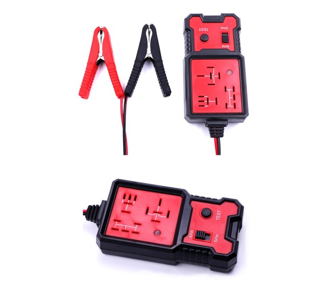 Tester Relee Auto, Flippy, Slot Card 12-24 V, Pentru Relee 4 si 5 Pini, Cu Indicator LED, Cablu 89 cm, 11x5.7 cm, Negru