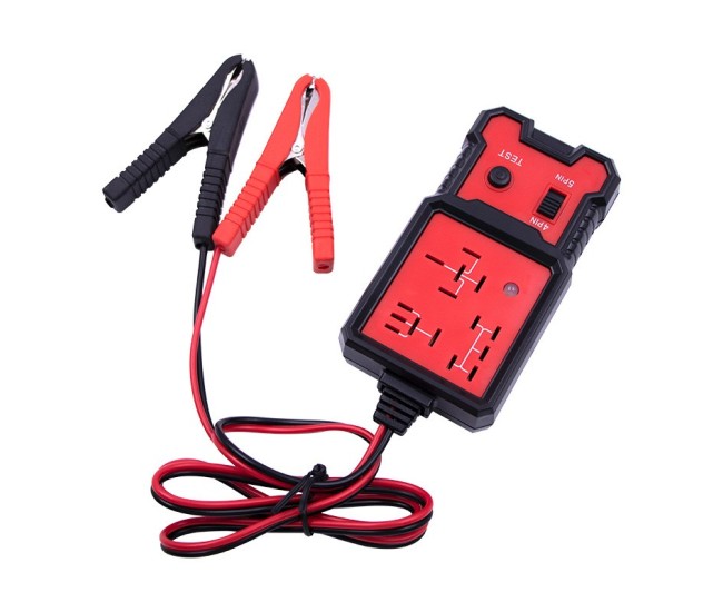 Tester Relee Auto, Flippy, Slot Card 12-24 V, Pentru Relee 4 si 5 Pini, Cu Indicator LED, Cablu 89 cm, 11x5.7 cm, Negru