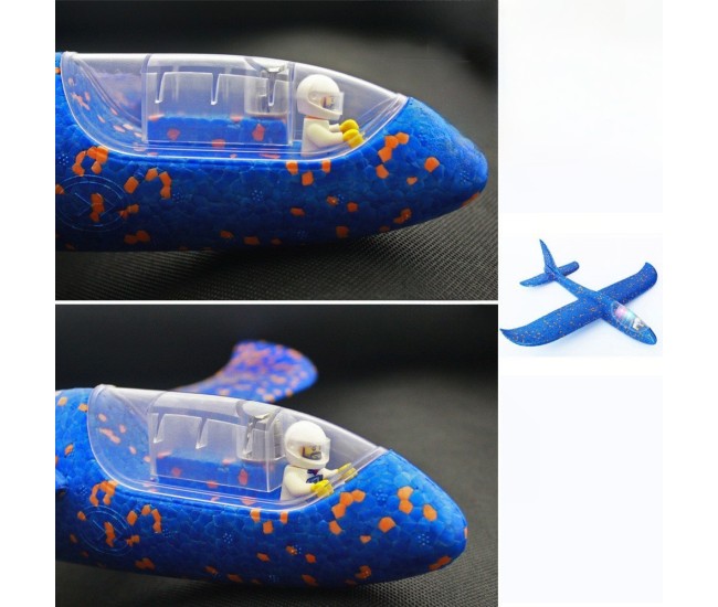 Avion Planor cu Pilot, Flippy, Din Polistiren, Cu Lumini in Cabina Pilotului, Lungime 47 cm, Albastru