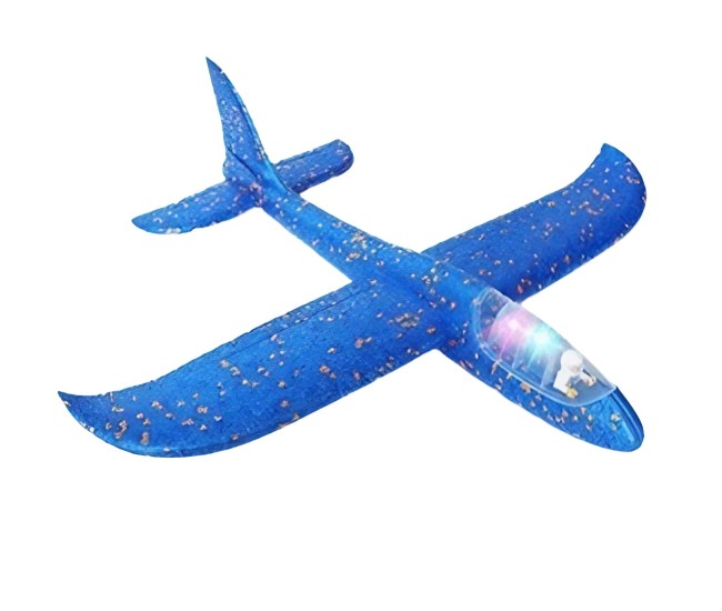 Avion Planor cu Pilot, Flippy, Din Polistiren, Cu Lumini in Cabina Pilotului, Lungime 47 cm, Albastru