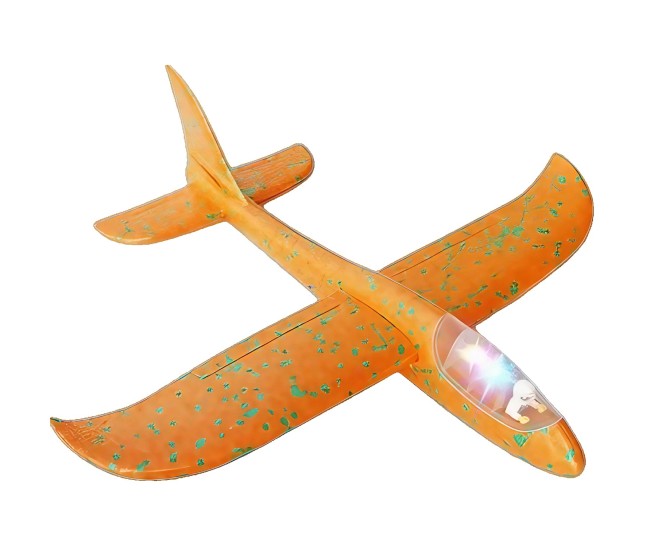 Avion Planor cu Pilot, Flippy, Din Polistiren, Cu Lumini in Cabina Pilotului, Lungime 47 cm, Portocaliu Avion Planor cu Pilot, Flippy, Din Polistiren, Cu Lumini in Cabina Pilotului, Lungime 47 cm, Portocaliu