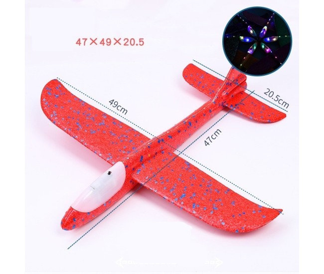 Avion Planor cu Pilot, Flippy, Din Polistiren, Cu Lumini in Cabina Pilotului, Lungime 47 cm, Rosu