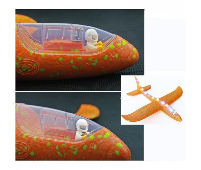 Avion Planor cu Pilot, Flippy, Din Polistiren, Cu Lumini pe Toata Lungimea, 47 cm, Portocaliu Avion Planor cu Pilot, Flippy, Din Polistiren, Cu Lumini pe Toata Lungimea, 47 cm, Portocaliu
